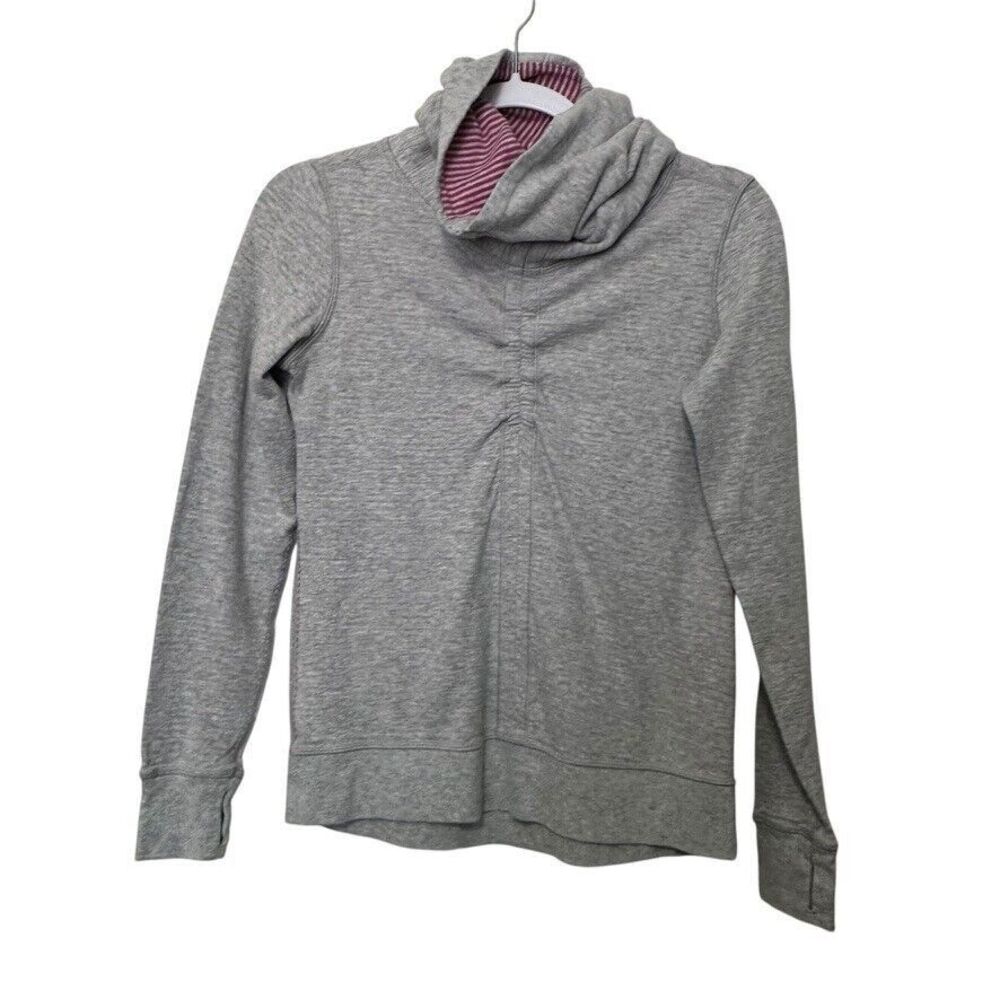 Lululemon In A Cinch Womens 2 Gray Pink Stripe Reversible Cowl Neck Pullover Gym